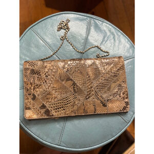 Varon Women's Snakeskin Clutch Gray Beige
